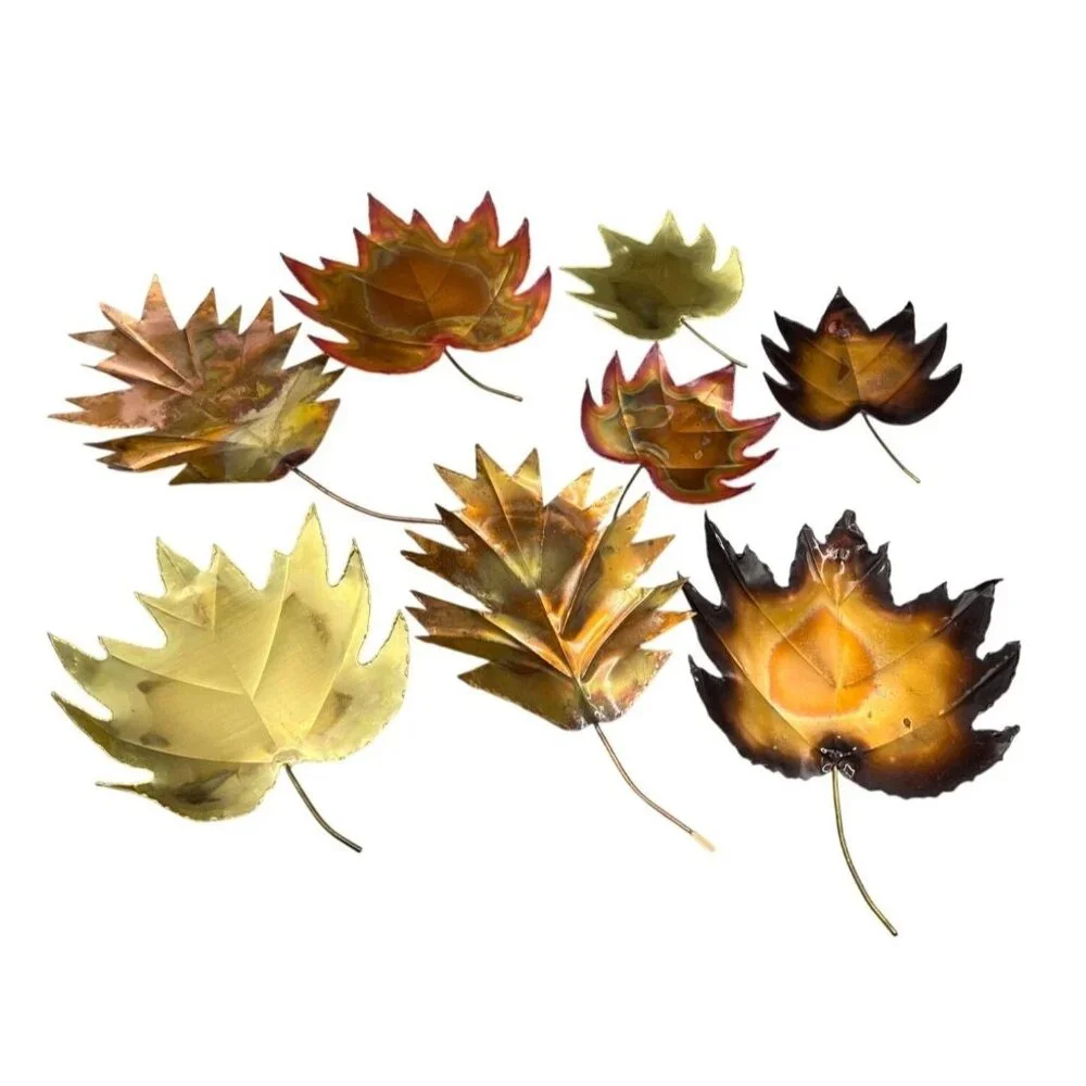 8 Handcrafted Metal Fall Leaf Copper Color Brass MCM Wall Art Ozark Mountain 6